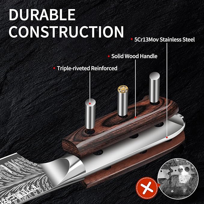 Plys Sharp Santoku Knife for Kitchen: Japanese 7 Inch Professional Chef Knives Stainless Steel Sharp Cutting Meat Cooking Cleaver