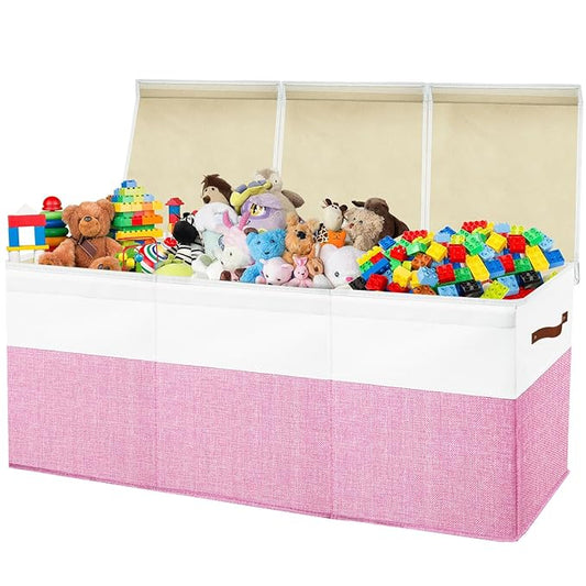 Large Toy Box Chest,Toy Storage Organizer,Storage Bins with Lids,Stuffed Animal Storage,Toy Bins for Kids,Toddlers,Baby,Girls,Nursery,Living room,playroom(Pink)