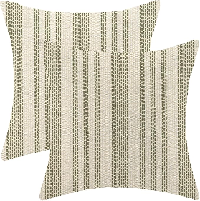 Boho Pillow Covers 18x18 Pack of 2 Sage Green Polka Dot Stripes Throw Pillow Covers Bohemian Abstract Modern Decorative Pillowcase Farmhouse Linen Cushion Case for Home Sofa,Outdoor Decoration