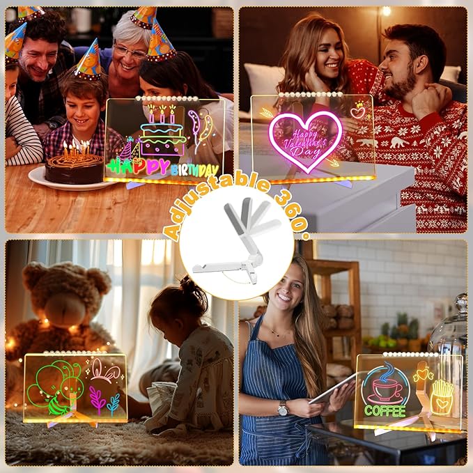 LED Acrylic Message Board, Light Up Acrylic Dry Erase Board 11.8x7.9”, LED Note Board with Colors for Kids, Glow Memo Message Writing Board with Light, Drawing Stencils Set & Unique Border