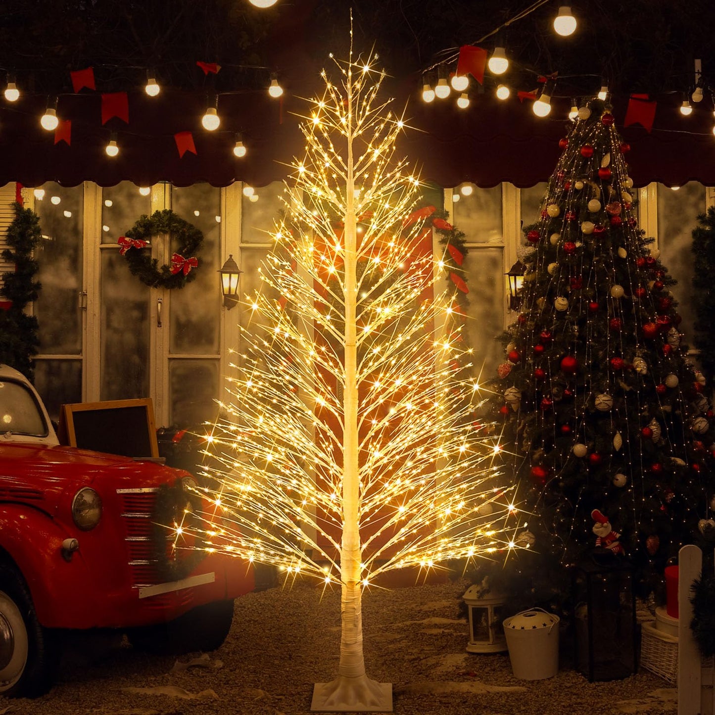 Rossesay 1 Pack 6ft-1100led Christmas Lighted Birch Tree LED Warm White Lights Twinkle Twig Artificial Tree Light for Outdoor Indoor Home Holidays Party Decorations, 8 Modes