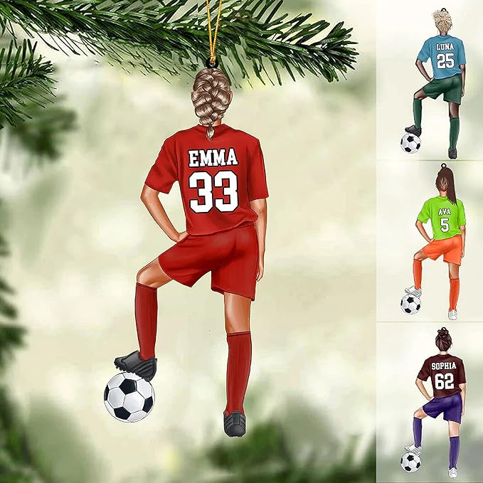 Nazenti Personalized Soccer Christmas Ornament - Custom Boy Soccer Player Ornament, Soccer Men Player Christmas Ornament, Xmas Gifts for Football Lovers Fan, 2D Flat Shape Soccer Car Ornament