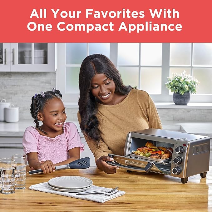 BLACK+DECKER 4-Slice Convection Oven, Stainless Steel, Curved Interior Fits a 9 inch Pizza, TO1313SBD