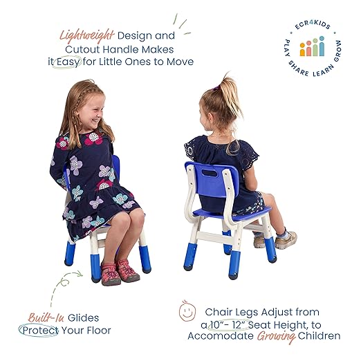 ECR4Kids Classroom Adjustable Chair, Flexible Seating, Blue, 2-Pack