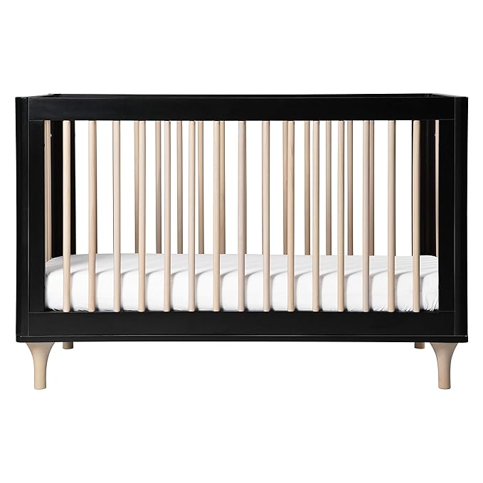 Babyletto Lolly 3-in-1 Convertible Crib with Toddler Bed Conversion Kit in Black and Washed Natural, Greenguard Gold Certified