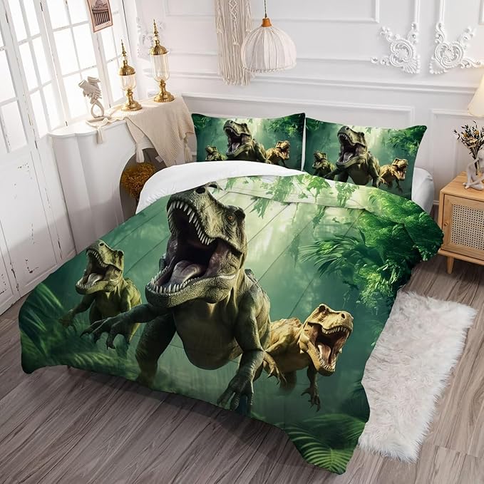 Dino Bedding Set Queen Size for Boys Dino Comforter for Kids 3 Pieces Dinosaur Comforter Set for Home Decor