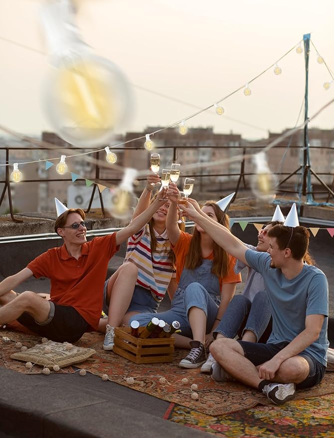 SUNSGNE 25FT G40 LED White Outdoor String Lights, White Patio Lights with 25 Shatterproof LED Clear Globe Bulbs for Patio Garden Porch Pergola Bistro Outside Decor