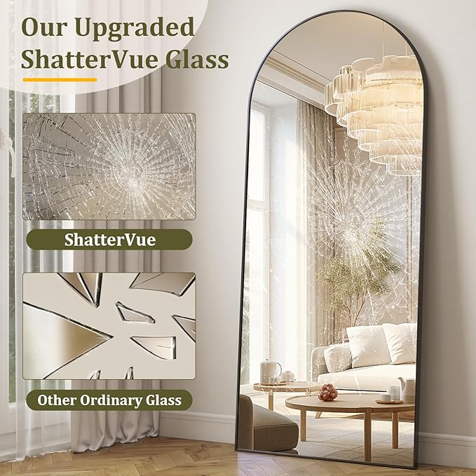 HARRITPURE Arch Floor & Full Length Mirrors - 68" x 24" Body Length Mirror Big Mirror for Bedroom Standing/Hanging/Leaning Wall-Mounted Black