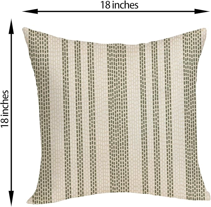 Boho Pillow Covers 18x18 Pack of 2 Sage Green Polka Dot Stripes Throw Pillow Covers Bohemian Abstract Modern Decorative Pillowcase Farmhouse Linen Cushion Case for Home Sofa,Outdoor Decoration