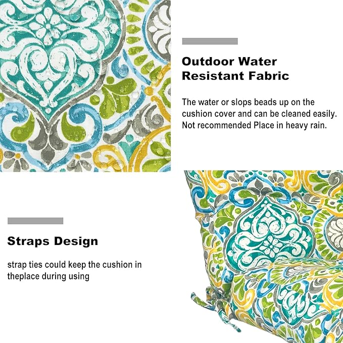 Set of 2 Outdoor High Back Chair Cushions 44"x 22",Water Repellent Rocking Seat Cushions Replacement, Seat/Back Chair Cushions for Patio,Porch,Balcony and Indoor - Damask Green