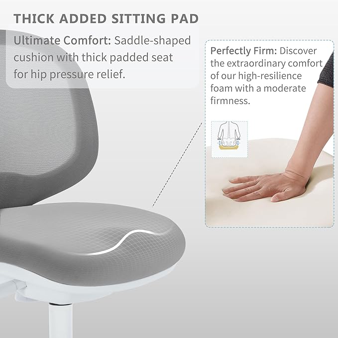 Kids Desk Chair, Boy's Girl's Child Children Study Office Computer Chair, Ergonomic Design, Adjustable Height and Seat Depth (Grey) (Grey W/Armrests and Footrest)