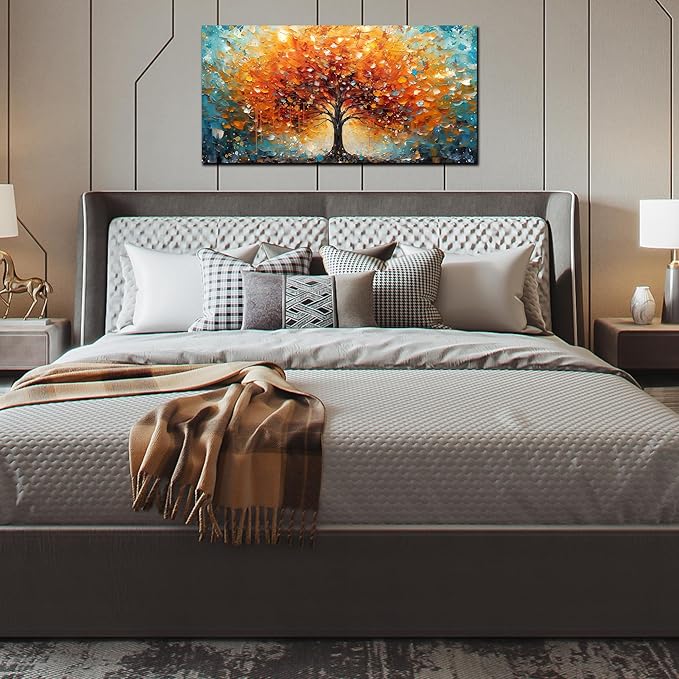 Zoyotago Large Canvas Wall Art Orange Yellow Tree Picture Modern Canvas Prints Ready to Hang for Bedroom Living Room Size 20x40
