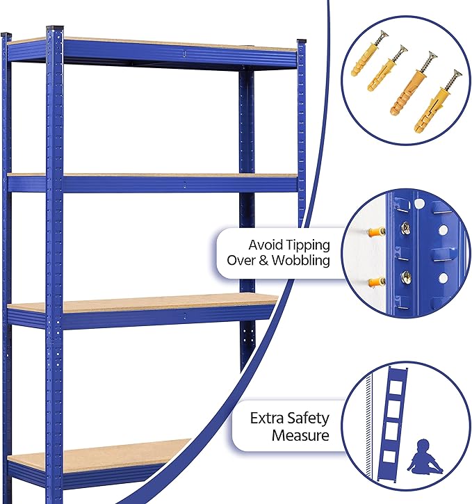 Yaheetech Standing Shelf Units, 5 Tier Storage Shelf, Heavy Duty Shelving, Adjustable Garage Shelves, Utility Rack Shelf Unit, Basement Warehouse Shed, 35.5″W× 12″D × 71″H - Blue