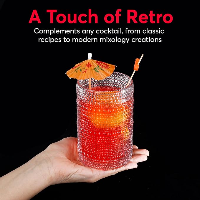 Hobnail Drinking Glasses, Vintage Glassware Set of 6, Vintage Drinking Glasses 14.54 oz, Bubble Glasses Drinking, Hobnail Glasses, Vintage Glass Cups, Jupiter Glasses for Juice, Soda, Beer, Whisky