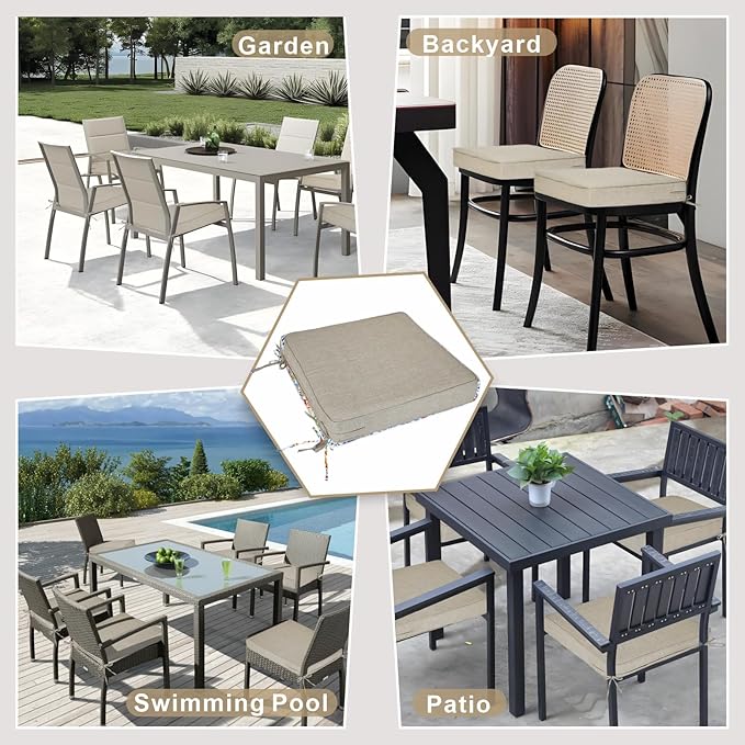 Outdoor Chair Cushions 19 x 19 Inch Set of 4 Water Resistant Seat Cushions with Ties, Outdoor Cushions for Patio Furniture with 3-Year Fade Resistant