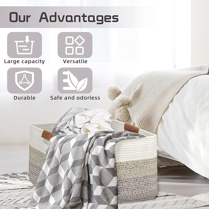 Large Collapsible Laundry Basket, Clothes Hamper for Blanket, Toy, Towels, Woven Baskets for Storage, Nursery Home Decor Living room 21.6" x 15" x 11.8", Gradient Brown