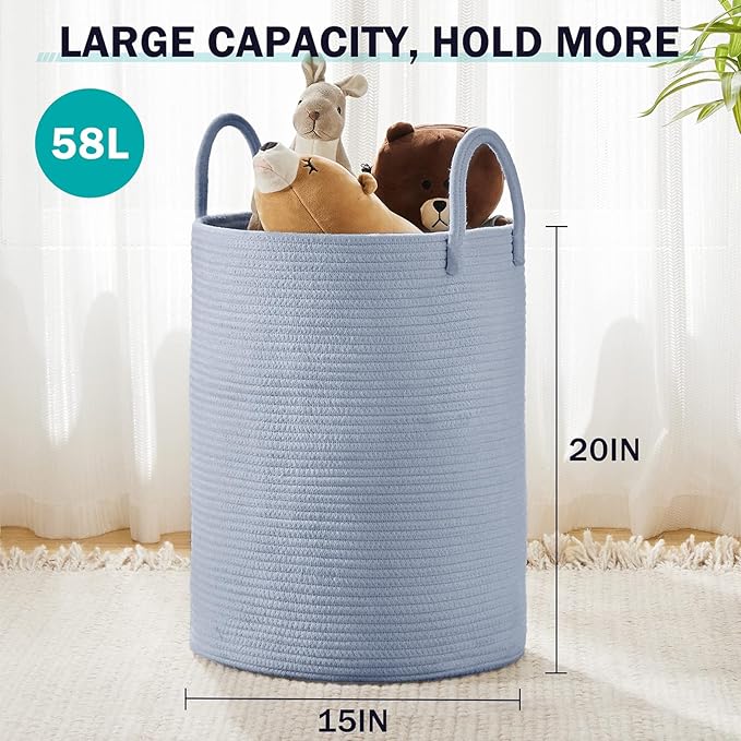 Laundry Hamper Basket, Woven 58L Tall Laundry Basket for Blanket Organizer- Nursery Hamper for Bedroom And Bathroom Storage