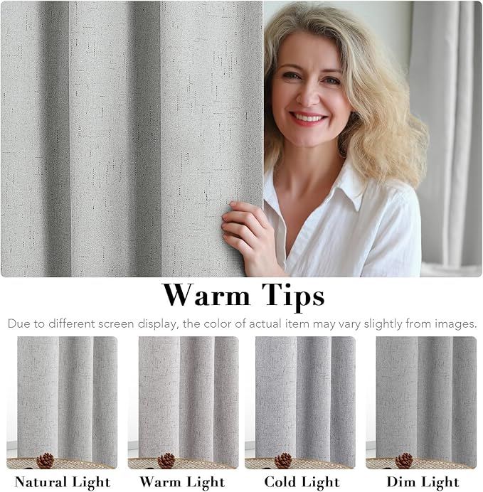 H.VERSAILTEX Linen Blackout Curtains Durable Thick Textured Linen Look 100% Blackout Patio Door Curtain Anti Rust Grommet Extra Wide Sliding Door Curtain Panel, Glacier Gray, W100 x L96 inch