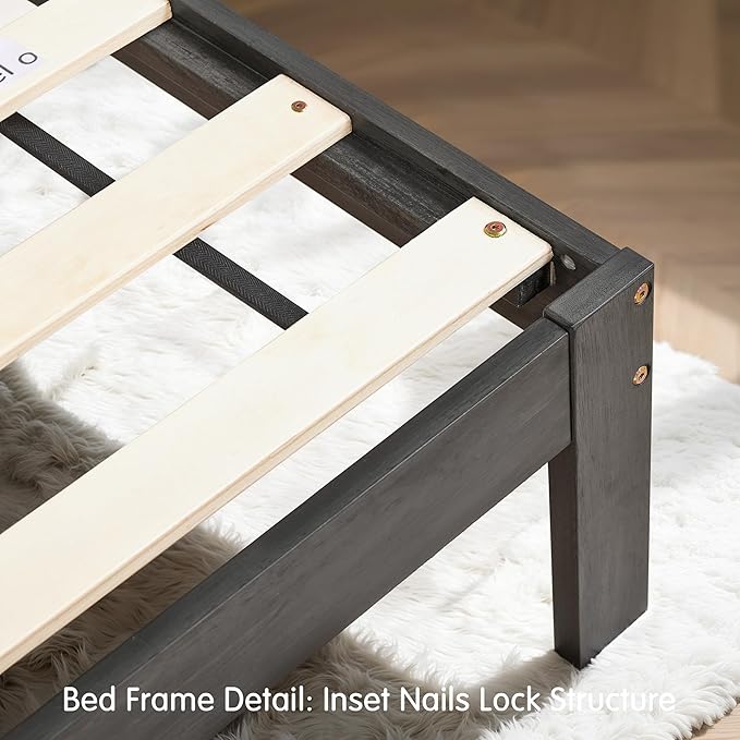 Hokway Wood Full Size Bed Frame- No Wobble,Noise-Free,Easy Assembly with Precise Holes,12 in Wood Slat Support,No Box Spring Needed,Dark Gray