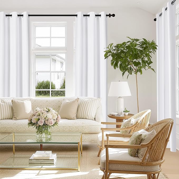 NICETOWN 100% Blackout Window Curtain Panels 84" Length, Set of 2, Snow White, 34 inches Wide, Thermal Insulated Drapes for Kitchen