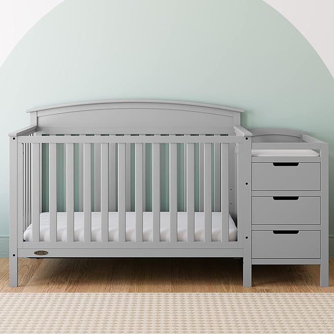 Graco Benton 4-in-1 Convertible Crib and Changer (Pebble Gray) – GREENGUARD Gold Certified, Crib and Changing -Table Combo, Water-Resistant Changing Pad, Converts to Toddler Bed, Daybed