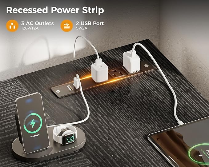 AODK L Shaped Gaming Desk with 4 Drawers, 61" Reversible Home Office Desks with Power Outlets, L Shaped Computer Desk with USB Charging Port and Host Stand, Corner Desk, Easy to Assemble, Black