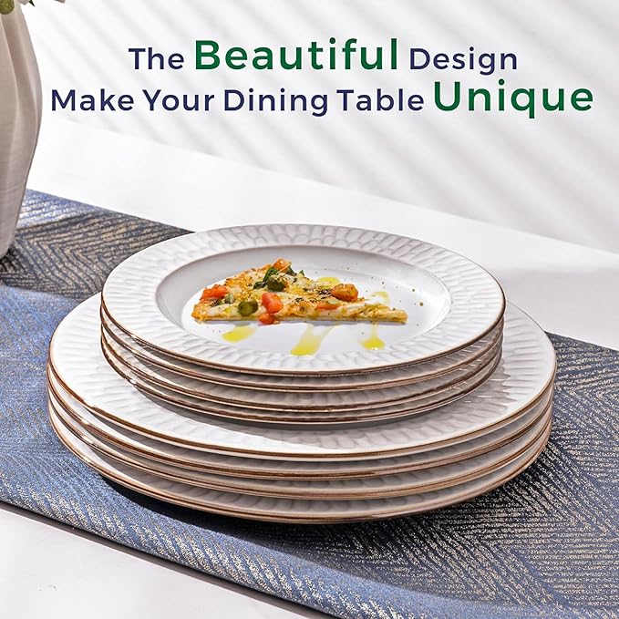 GBHOME Ceramic Dinnerware Sets, 24 pcs Embossed Elegant Stoneware Plates and Bowls Sets, Housewarming Wedding Gift | Dishwasher & Microwave Safe | Dishes Set Service for 8