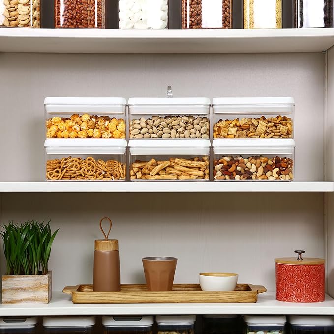 Felli Flip Tite Food Storage Container with Lid 4” RECTANGLE Airtight Ring Flip Lock Top, Stackable Acrylic Canister Set for Kitchen Fridge Pantry Organizer, Veggie Fruit Tea Bag Snack (1.1 qt)