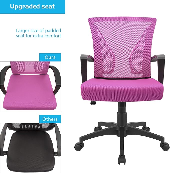 Furmax Office Chair Ergonomic Computer Desk Mesh Chair Mid Back Swivel Lumbar Support with Armrest (1, Pink)
