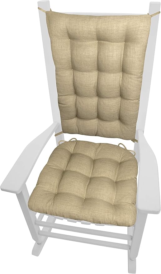 Rave Sand Neutral Porch Rocker Cushions - Extra-Large - Indoor-Outdoor: Fade Resistant, Weatherproof - Latex Foam Filled Rocking Chair Seat Cushion & Backrest Pad Set - Solid Color