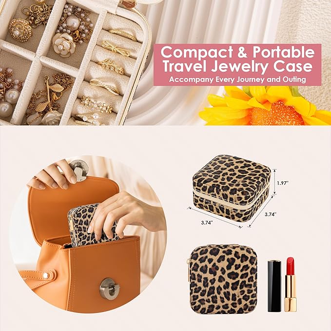 Leopard Print Jewelry Box, Cheetah Travel Jewelry Case for Women Girl, Animal Small Jewelry Organizer, Birthday Graduation Gift
