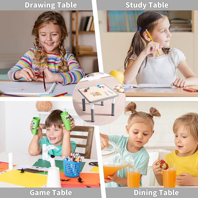 Adjustable Kids Table, Arts and Crafts Child Table with Graffiti Desktop, 7 Level Height Adjustable Children Table for Ages 3-8, Easy to Wipe Toddler Desk for Classrooms/Daycares/Homes
