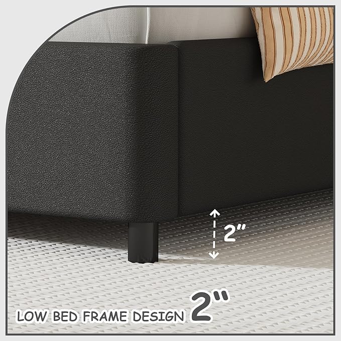 BarnFurin Queen Bed Frame with LED Lights, Queen Size Bed Frame with Headboard LED Lights, Upholstered Platform Bed with Cloud Headboard, No Box Spring Required, Easy Assembly, Black