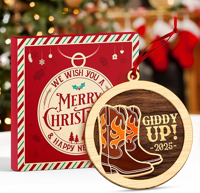 Cowboy Boot Ornament - Perfect for Cowboy Christmas Tree Decorations, Unique Themed Ornaments for Dad, Ideal Cowboys Ornament for Christmas, Collectible Cowboy Boot Ornaments for Tree.