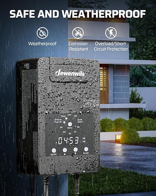 DEWENWILS 120W Low Voltage Landscape Transformer with Timer & Photocell Sensor, 120V AC to 24V DC Low Voltage Transformer, Weatherproof Landscape Lighting Transformer for Garden Lights Pathway Lights