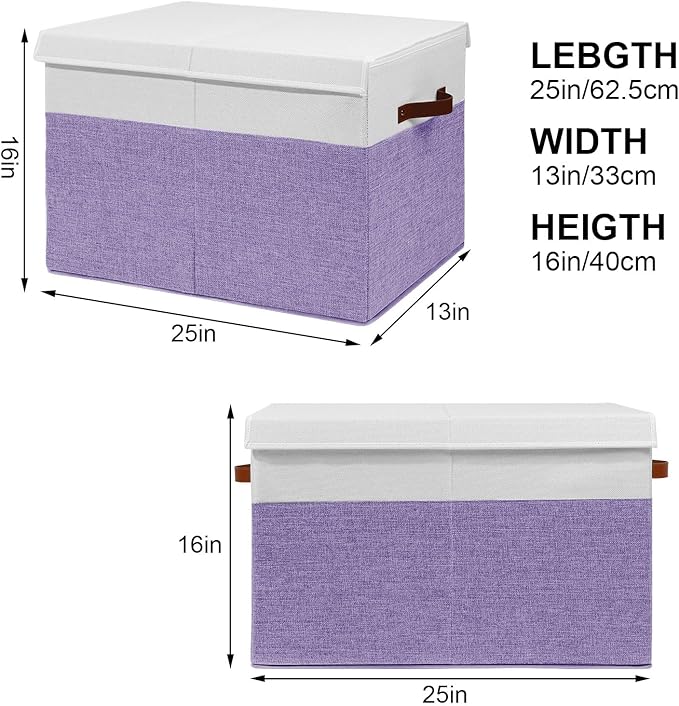Large Toy Box with Lid, Sturdy Toy Storage Chest Bin Boxes Organizer Basket with Dividers for Toddlers, Kids, Boys, Girls, Nursery, Living Room, Bedroom, Playroom 25"x13" x16" (Purple and White)
