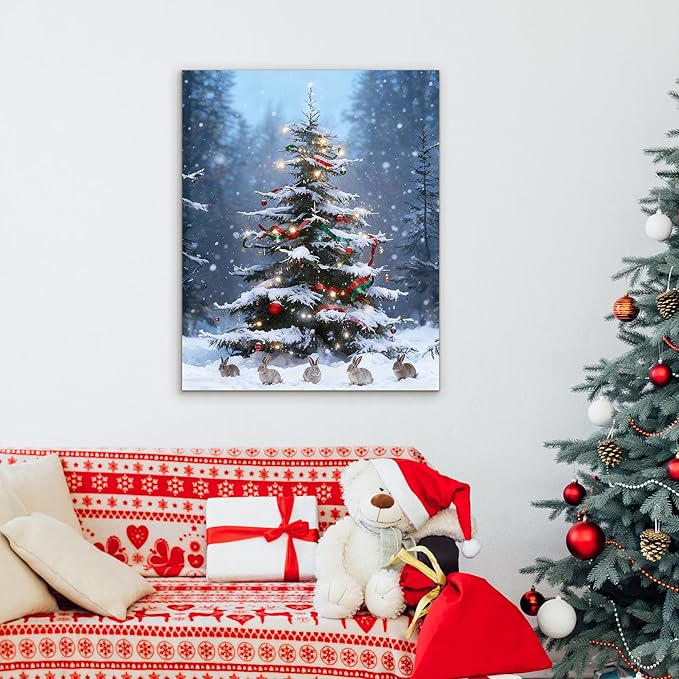 Framed Christmas Pictures Wall Decor,Vintage Pine Tree Prints,Winter Christmas Canvas Wall Art Decoration for Bedroom Bathroom Living Room Rustic Xmas Holiday Gifts (Christmas Tree 17, 16'' X 24'')
