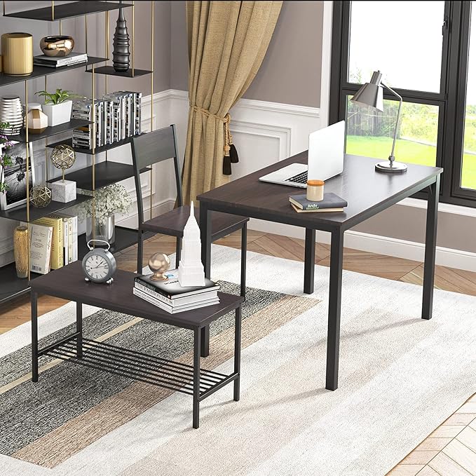 soges Dining Table Set for 4, 43.3 inch Kitchen Table Set with Chairs and Bench, 4 Piece Dining Room Table Set for Small Space, Apartment, Restaurant, Rustic Oak