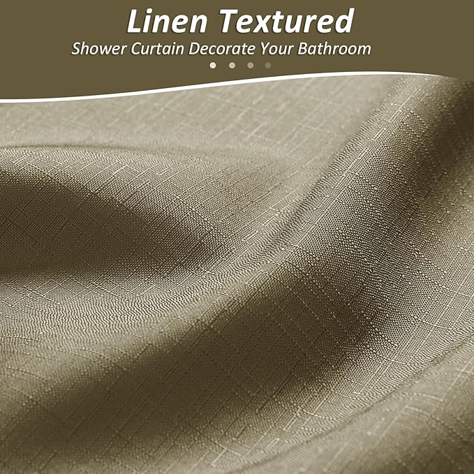 Grayish Brown Shower Curtains for Bathroom, Ombre Textured Fabric Shower Curtain Set, Hotel Spa Luxury with 12 Hooks, Decorative Bathroom Curtain 72 x 72