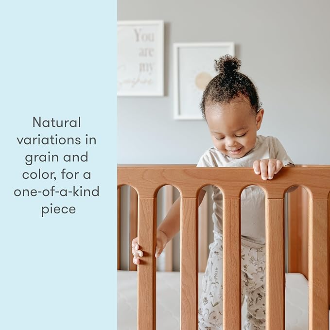 Newton Baby Galileo Standard Crib, Solid Beech Wood in Chestnut Color, 3-in-1 Convertible Crib with Toddler Bed Conversion Kit, Baby-Safe Finish