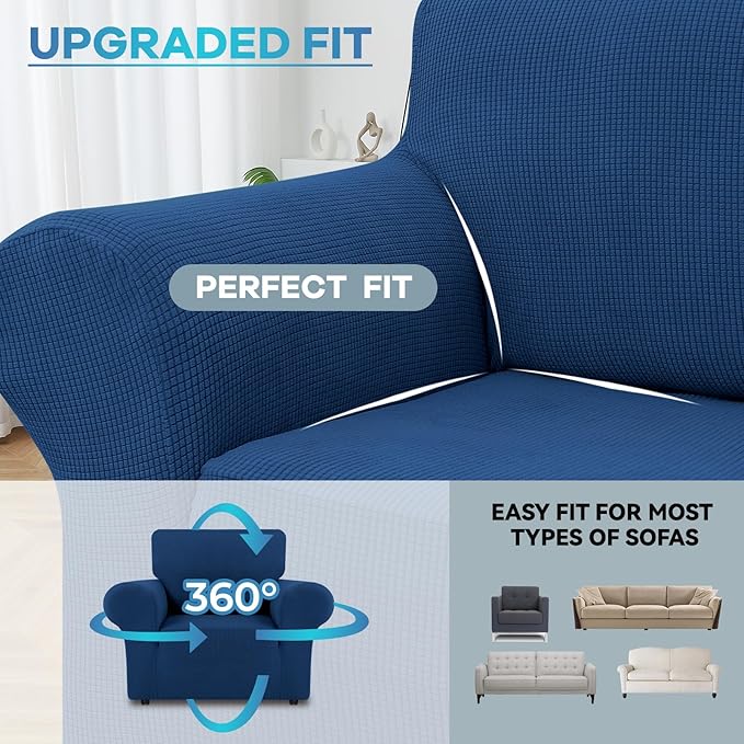 LURKA Stretch Chair Sofa Slipcovers 1 Piece Couch Covers for Sofa Furniture Protector Full Sofa Covers with Elastic Bottom for Kids and Dog (Small,Royal Blue)