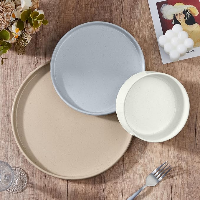 E-far Stoneware Dinnerware Sets, 12-Piece Plates and Bowls Dish Set for 4, Kitchen Modern Dinning Ware, Chip and Scratch Resistant, Microwave & Dishwasher Safe, Speckled Multicolor