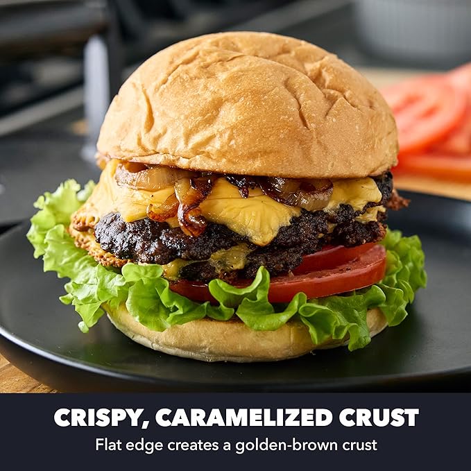 GreenPan x Bobby Flay Smash Burger Press, 6.5" Cast Iron Round Grill Press, Smashed Burgers, Heavy-Duty, Wood Handle, Cookouts & BBQ Tool for Juicy & Crispy Hamburgers Bacon Sandwich, Flat Top Griddle