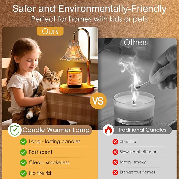 Candle Warmer Lamp with Timer: Birthday Gifts for Women Mom, Adjustable Height, 3 Timing Mode, 4 Level Dimmable Flower Candle Wax Melt Warmer with 2 Bulbs for Jar Candle House Warming Gifts Fall Decor