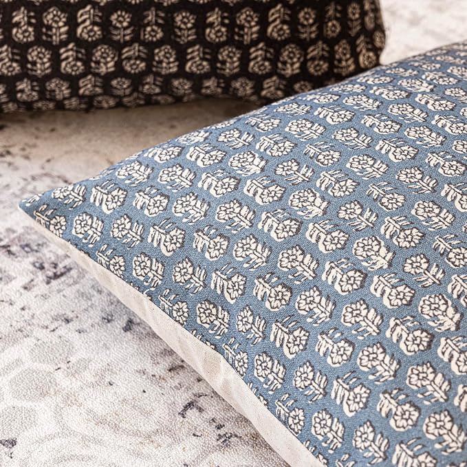 Foindtower Set of 2 Decorative Neutral Body Lumbar Throw Pillow Covers Vintage Accent Farmhouse Cushion Covers Floral Home Decor for Sofa Couch Chair Bedroom Living Room Outdoor,14×36 Inch,Dusty Blue