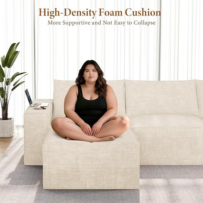 Vesgantti 143.7" Oversized Boneless Modular Couch, Modern 6 Seater Sectional Sofa with Ottoman & Deep Seat, Convertible Chenille Cloud Couches for Living Room, No Assembly Required, Beige