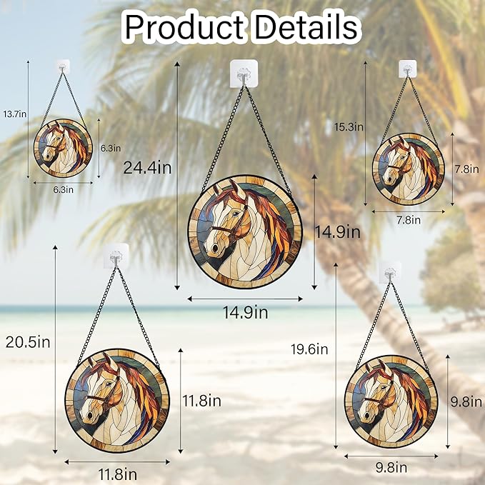 Stained Glass Window Hanging, Animal Horse Colored Mane Sun Catchers Glass Panel Cool Suncatcher Decor for Birthday for Women, Men, Wife, Aunt, and Mom 14.9x14.9 in