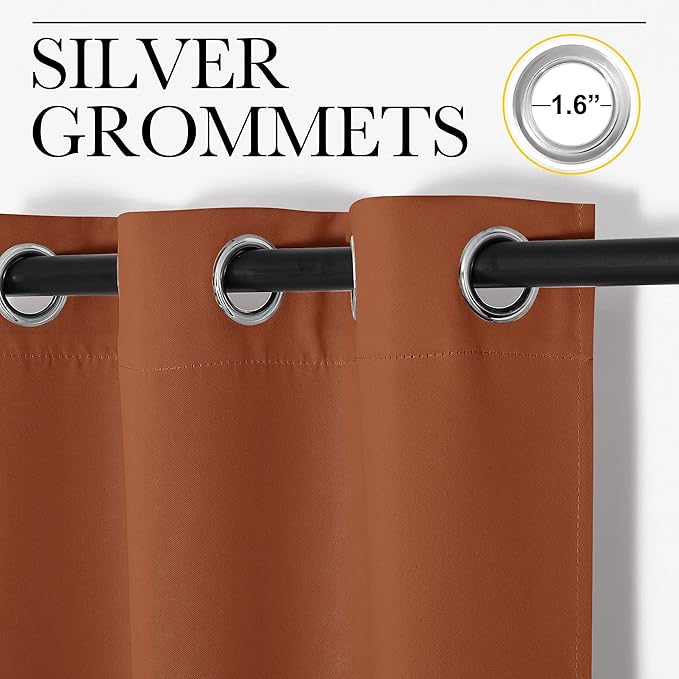 NICETOWN Halloween Blackout Curtain Panels for Girls Room, Nursery Essential Thermal Insulated Solid Grommet Top Blackout Drapes (Burnt Orange, 1 Pair, 34 x 63 Inch)