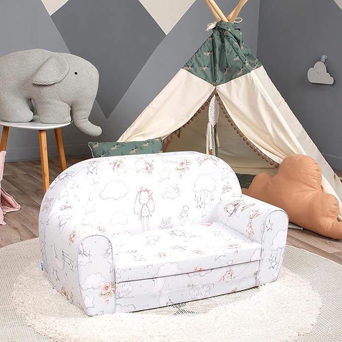 Delsit Kids Couch for Toddlers - 2 in 1 Convertible Foam Sofa to Lounger, Comfy Flip Out Lounge Chair for Children, Made in Europe