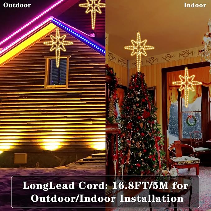 22" Star of Bethlehem Light Christmas Tree Lights,8 Lighting Modes,Metal Frame Waterproof 96 LEDs Warm Yellowish Lights for Christmas New Year Home Party Decoration